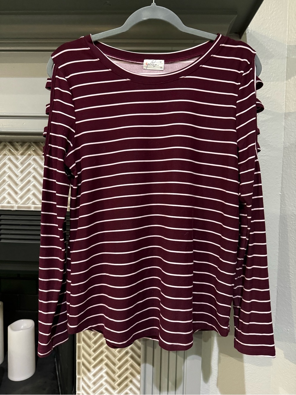 Glitz Burgundy and White Striped Long-Sleeve Top